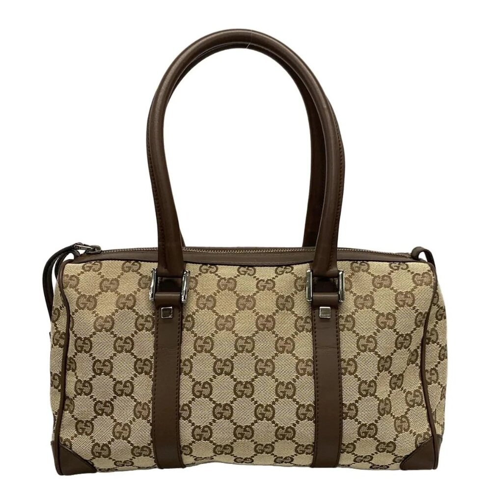 GUCCI GG Beige Dark Brown Jacquard Leather Handbag 545-090225
